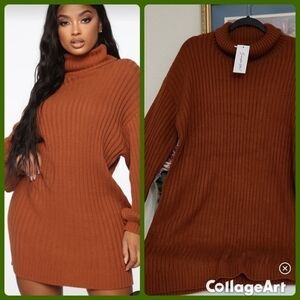 Chunky Knit Sweater Shirt Dress size 2XL Fall Cozy Winter Lagenlook brown